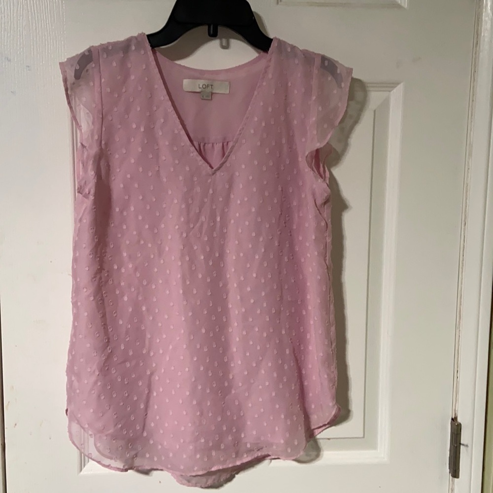 Loft Pink polka dot blouse Size XS